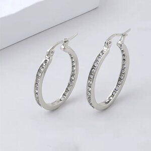 NEW Kaede Luxe Silver Plated Pave Crystal Hoop Earrings